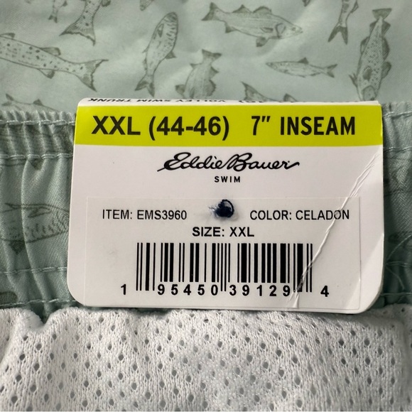 NWT Eddie Bauer Volley Swim Trunks Men’s XXL 44-46 Inseam 7” Green Fish Print - Picture 8 of 13